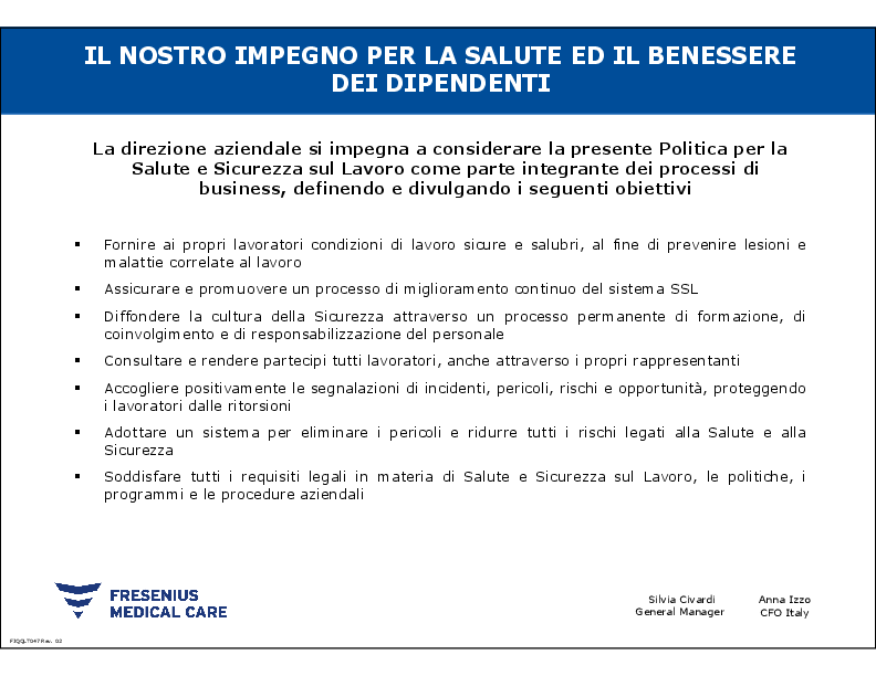 Politica per la Salute e Sicurezza sul Lavoro